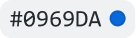 Снимок экрана: отрисованный GitHub Markdown, показывающий, как значение HEX #0969DA отображается синим кругом.