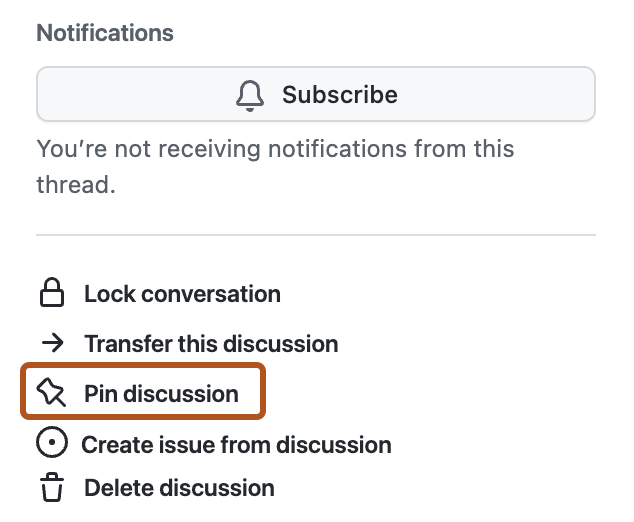 "Pin discussion" in right sidebar for discussion