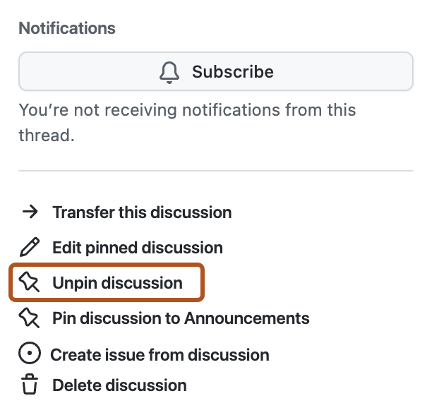 "Unpin discussion" in right sidebar for discussion
