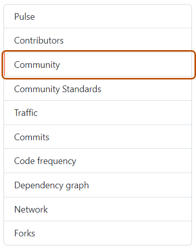 Снимок экрана: левая боковая панель страницы "Аналитика". Вкладка "Сообщество" выделена оранжевым цветом.