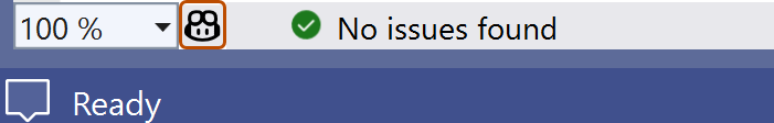 Снимок экрана: поле редактора в Visual Studio с выделенным значком GitHub Copilot.
