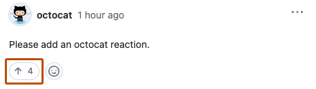 Captura de tela de uma postagem de discussão de comentários. Um botão, rotulado com uma seta para cima, está destacado em laranja.