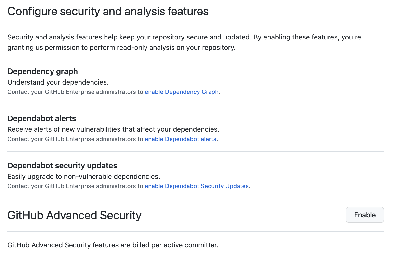 Capture d’écran des « Fonctionnalités de sécurité et d’analyse du code ».