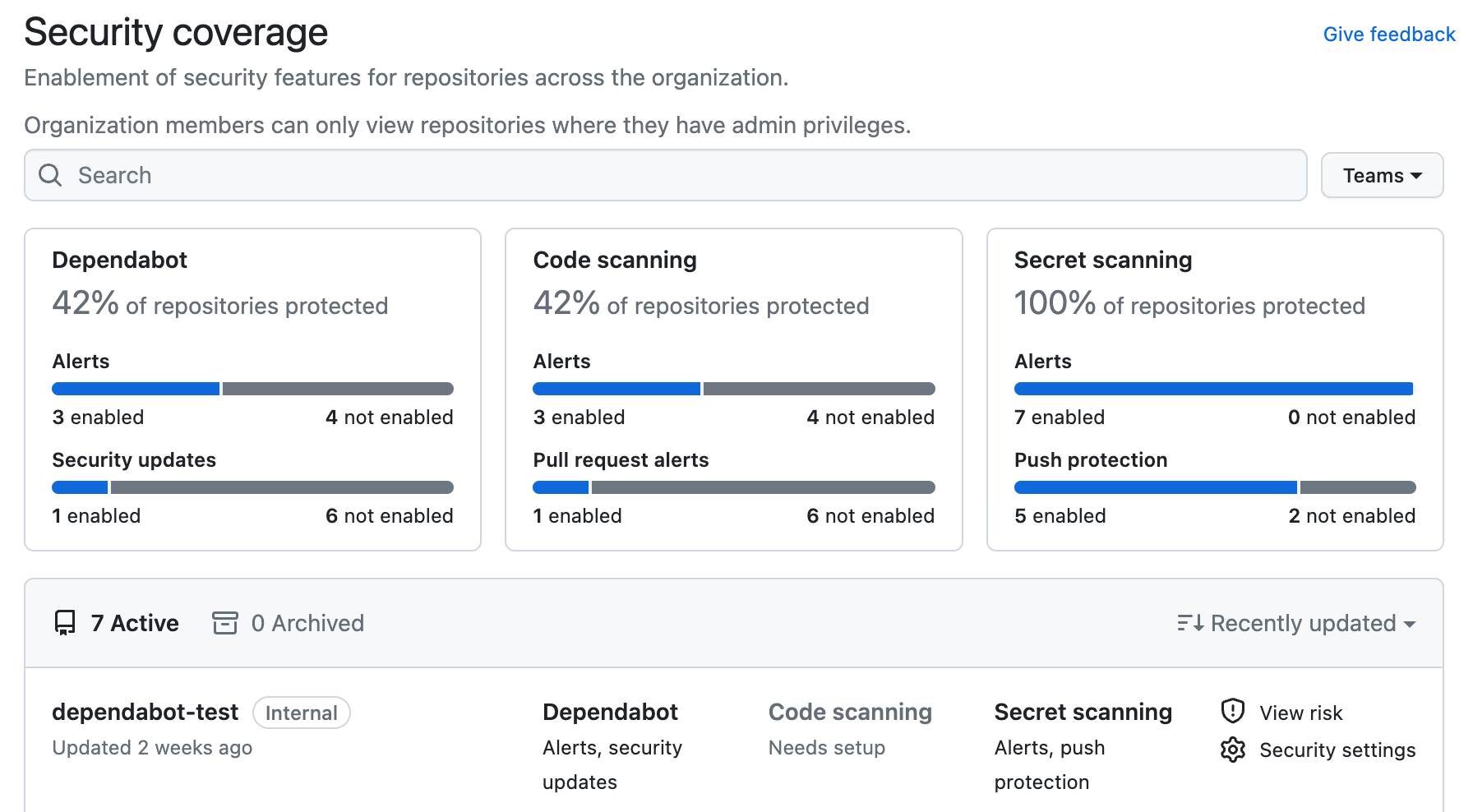 Assessing adoption of code security features - GitHub Enterprise Server ...