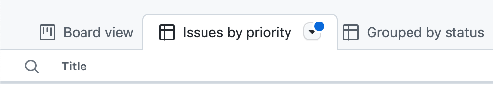 标有“按优先级显示的问题”的视图选项卡的屏幕截图。 在视图名称旁边，下拉图标用一个蓝点标记。