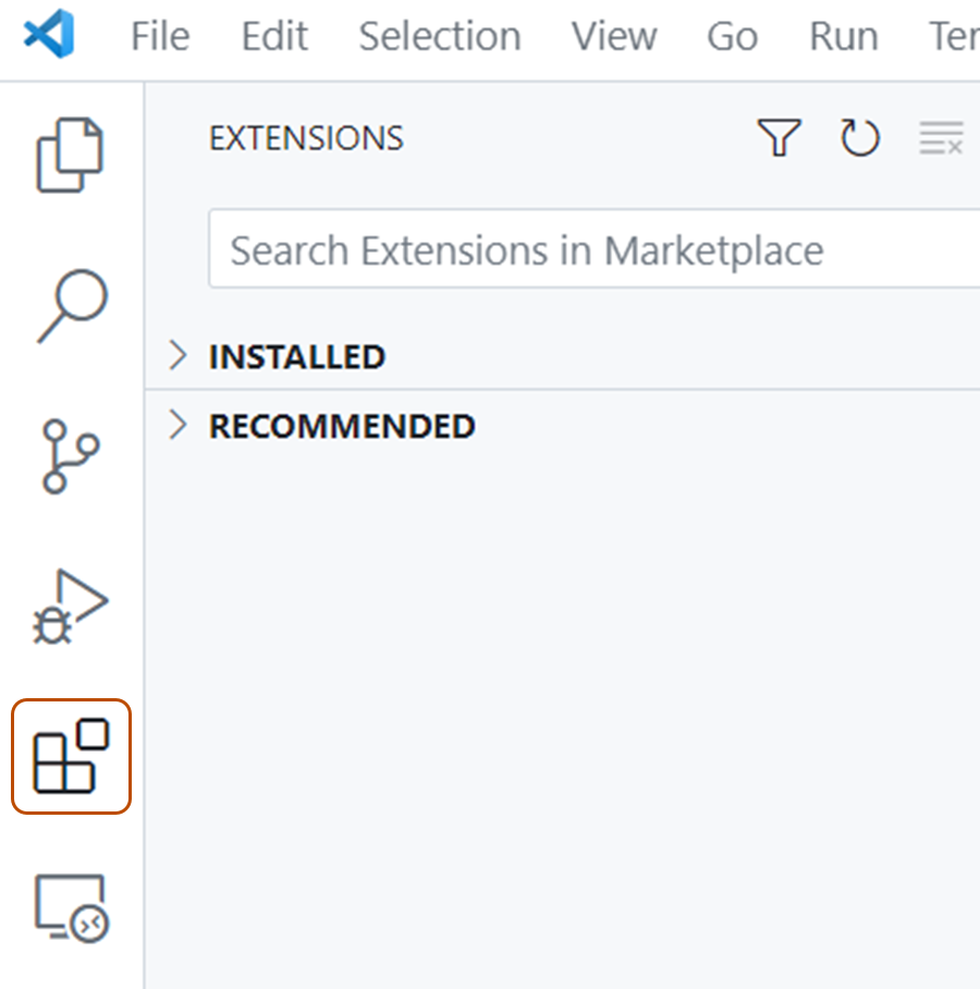 Captura de pantalla del icono de extensiones en la barra de actividades.