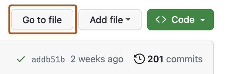 Captura de tela de uma linha de botões na página principal de um repositório. O botão "Ir para arquivo" está realçado em laranja escuro.