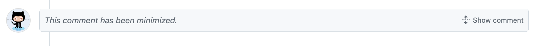 隐藏的评论的屏幕截图。 唯一可见的内容是“此评论已最小化”，其中带有用于显示评论的按钮。
