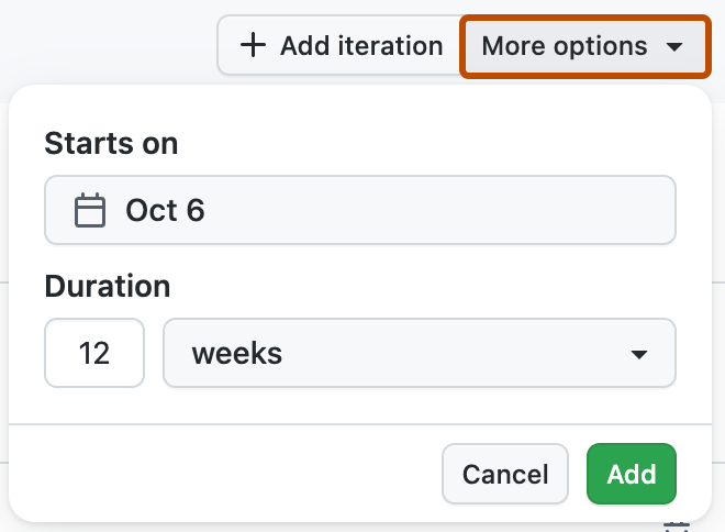 Screenshot the add iteration options form