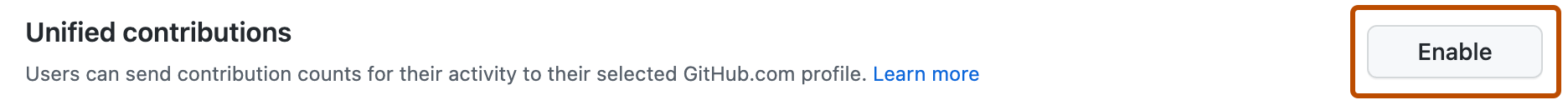 GitHub 커넥트 페이지의 "통합 기여" 옵션 스크린샷. "사용" 단추는 주황색 윤곽선으로 강조됩니다.