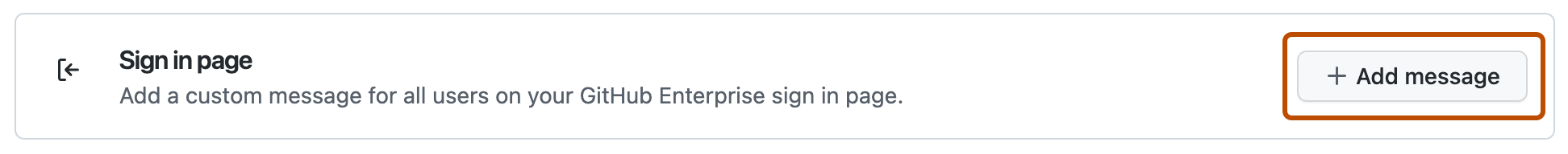Capture d’écran de la section « Page de connexion » des paramètres « Messages ». Un bouton, avec une icône de signe plus et le texte « Ajouter un message », est mis en évidence avec un encadré orange.