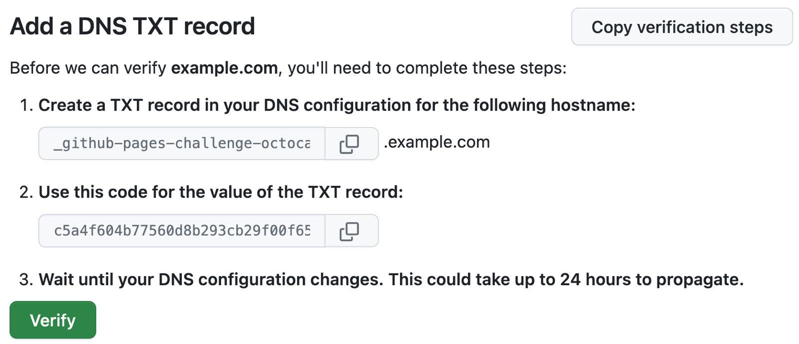 Verifying your custom domain for GitHub Pages GitHub Docs