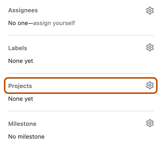 Captura de tela que mostra a barra lateral de um problema. A opção "Projetos" está realçada com um contorno laranja.
