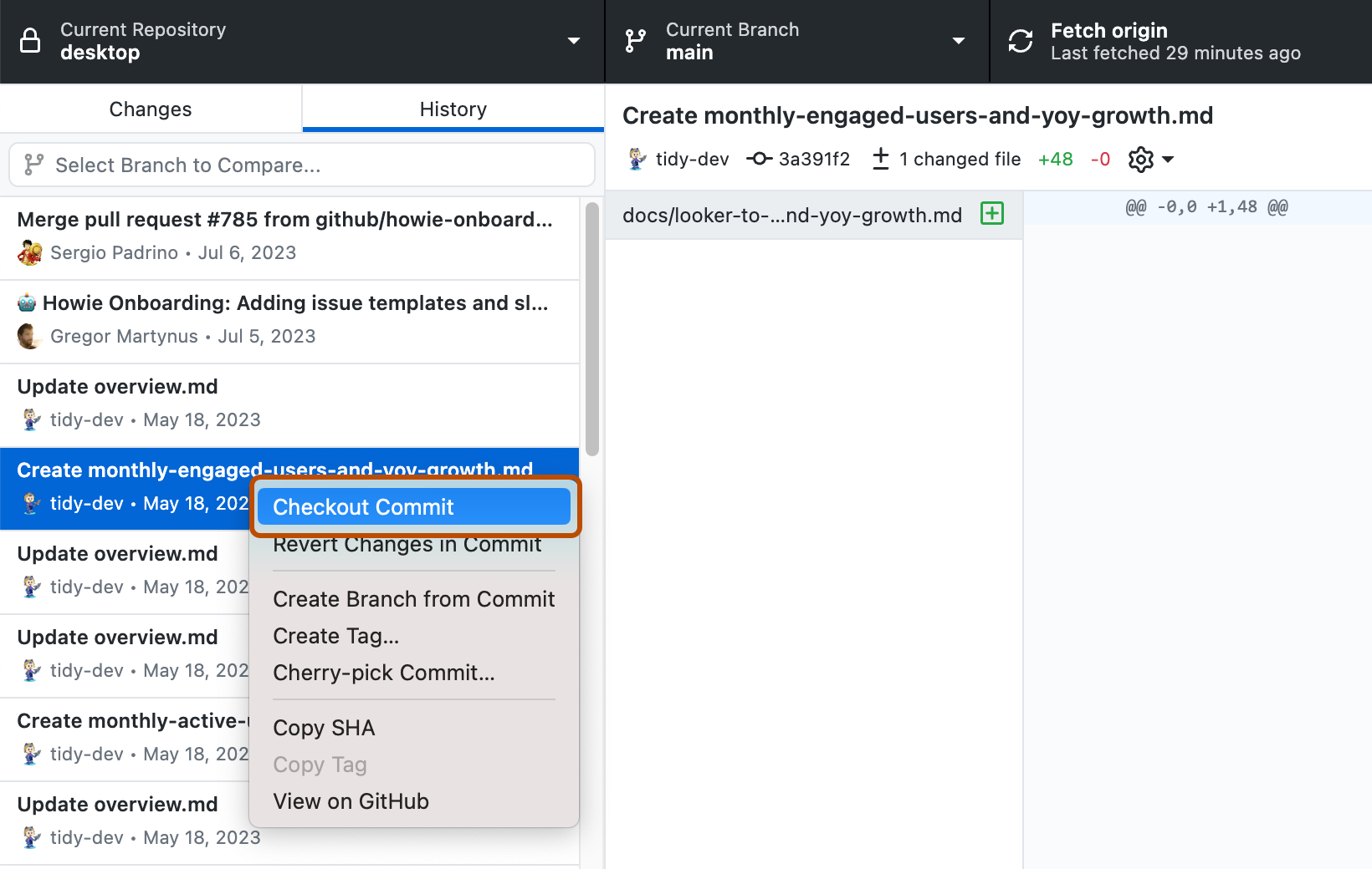 Fazer check-out de um commit no GitHub Desktop - GitHub Enterprise ...