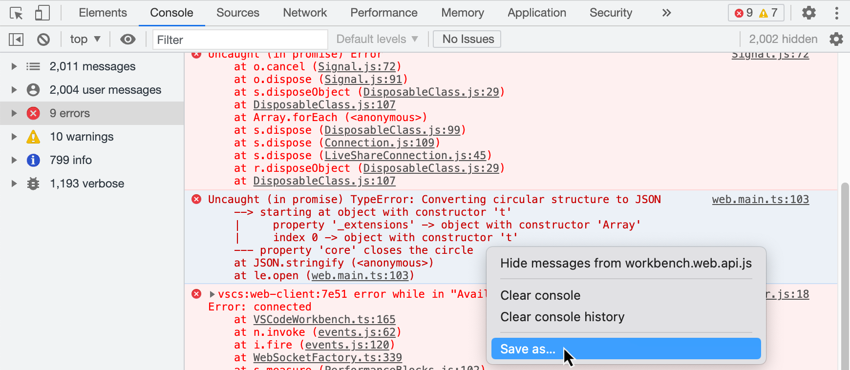 Screenshot des Bereichs „Entwicklertools“ im Chrome-Browser. Das Kontextmenü wird mit hervorgehobener Option „Speichern unter“ angezeigt.
