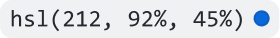 HSL 값 212, 92%, 45%가 파란색 원으로 표시되는 방법을 보여 주는 렌더링된 GitHub Markdown의 스크린샷.