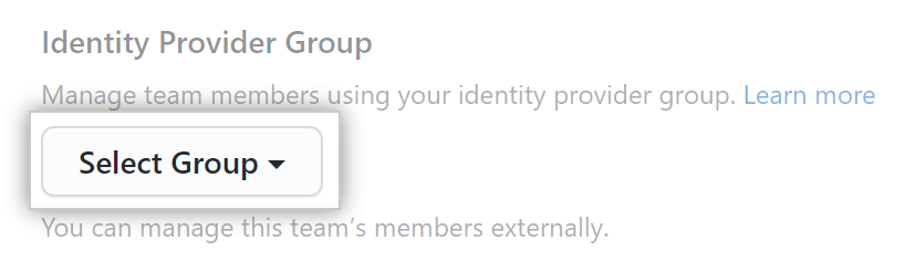 Menú desplegable para elegir un grupo de proveedor de identidad