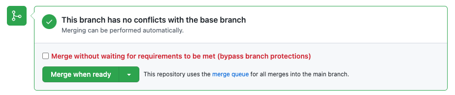 Screenshot of the merge queue options for a pull request.