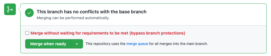  Screenshot of the merge queue options for a pull request.