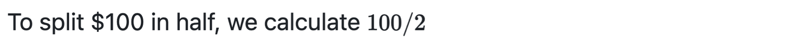 Capture d’écran du Markdown rendu montrant comment les balises span autour d’un signe dollar affichent le signe en tant que texte inline plutôt qu’en tant que partie d’une équation mathématique.