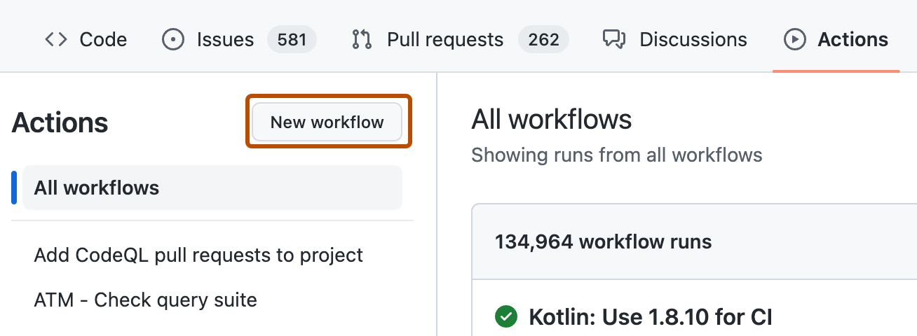 Screenshot of the New workflow button