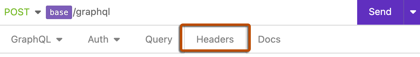 Screenshot of the settings tabs in Insomnia. The "Headers" tab is outlined in dark orange.