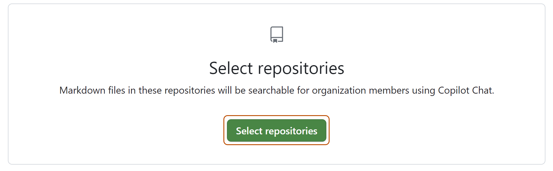 Captura de pantalla de la página "Seleccionar repositorios" La página "Seleccionar repositorios" está resaltada con un contorno naranja oscuro.
