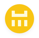 Capture d’écran d’un identicon, qui se compose de pixels blancs dans un motif aléatoire sur un arrière-plan jaune circulaire.