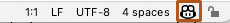 JetBrains IDE の下部パネルのスクリーンショット。 GitHub Copilot の状態アイコンが濃いオレンジの枠線で囲まれています。