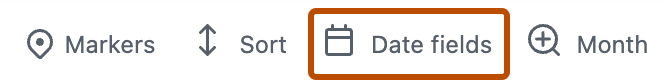 Снимок экрана: пункты меню для макета стратегии. Кнопка "Поля даты" выделена оранжевым прямоугольником.