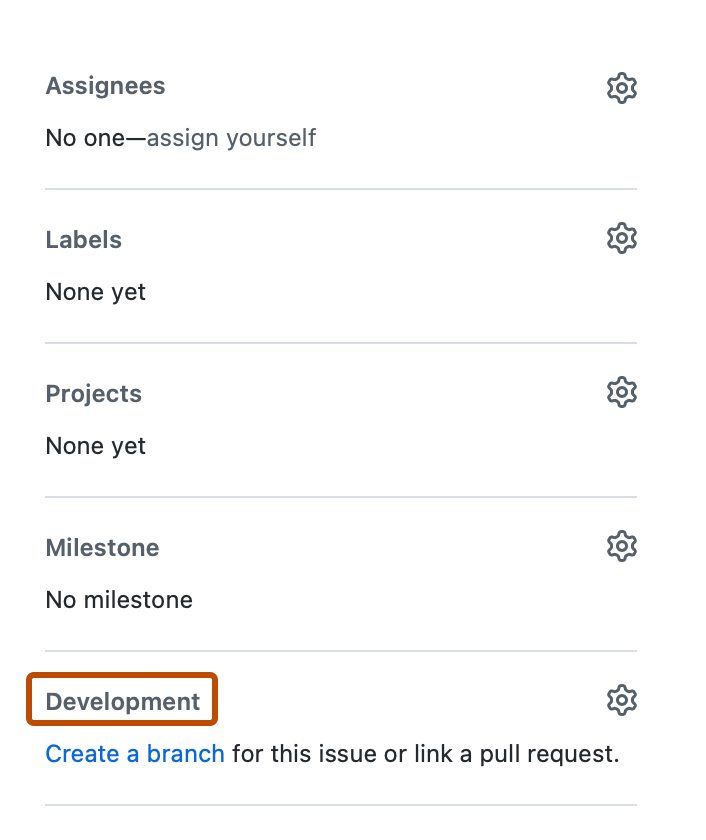 Development menu in the right sidebar