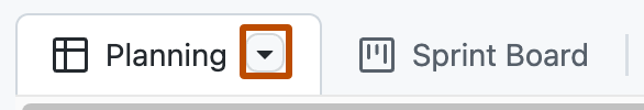 Screenshot showing the tabs at the top of a project. The view menu icon is highlighted with an orange outline.