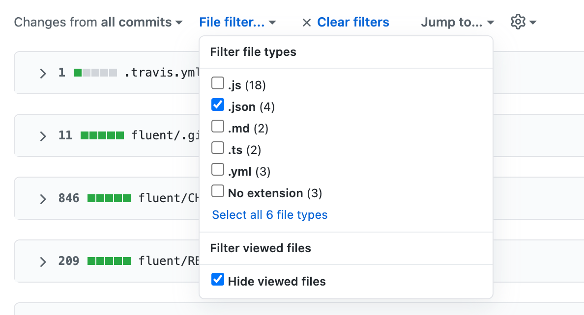 The file filter menu
