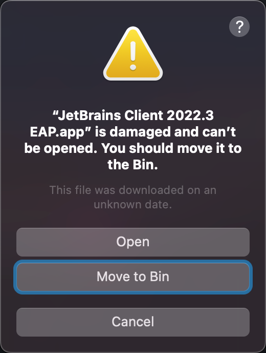 Screenshot of the error message with an 'Open' button