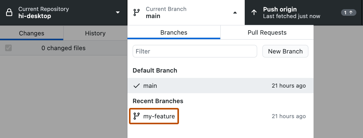 Drop down menu to switch your current branch