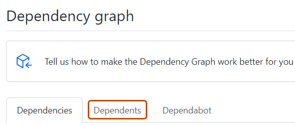 Screenshot: Seite „Abhängigkeitsdiagramm“. Die Registerkarte „Abhängige Elemente“ ist orange umrandet.