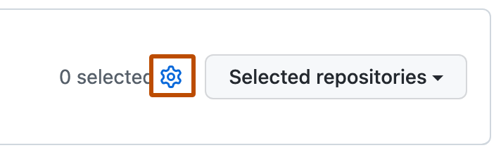 Screenshot des Einstellungssymbols (Zahnradsymbol) links neben einer Schaltfläche mit der Bezeichnung „Ausgewählte Repositorys“.