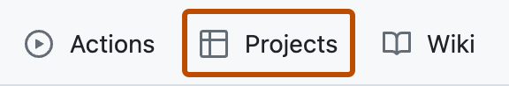 Screenshot der Registerkarte „Projekte“ in einem Repository