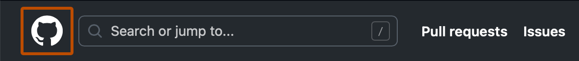 GitHub 上任何页面标头的屏幕截图。 GitHub 徽标以橙色轮廓突出显示。