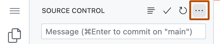 “源代码管理”边栏的屏幕截图。 省略号按钮（三个点）突出显示，并以深橙色边框突出显示。