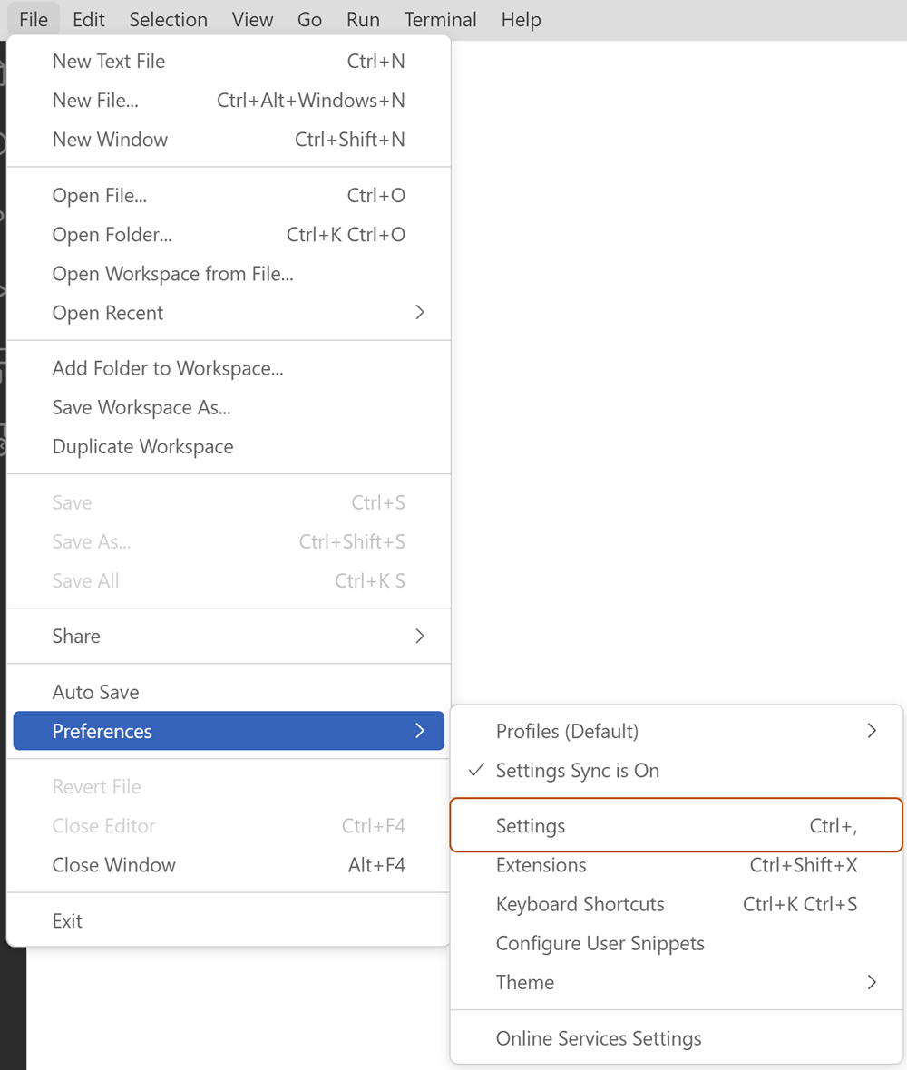 Screenshot of Visual Studio Code settings