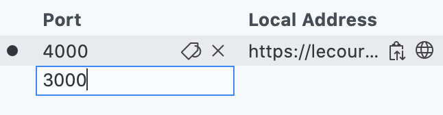 전달된 새 포트의 포트 번호 필드에 입력되는 번호 3000의 스크린샷