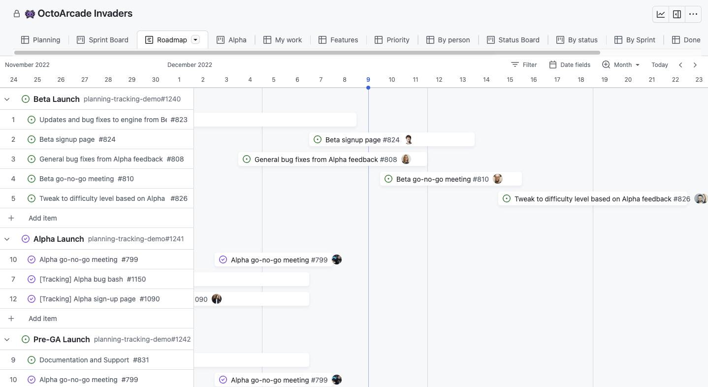 Screenshot showing an example roadmap layout.