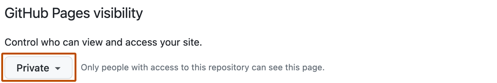 Screenshot of the visibility options for GitHub Pages